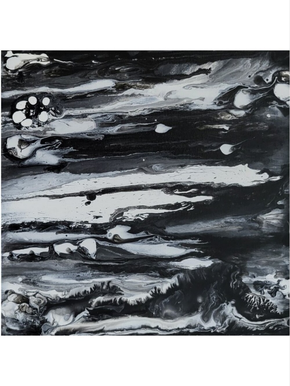 Hand Crafted Abstract Black & White 12x12 Inches Wall Art Canvas Painting - Picture 5 of 6